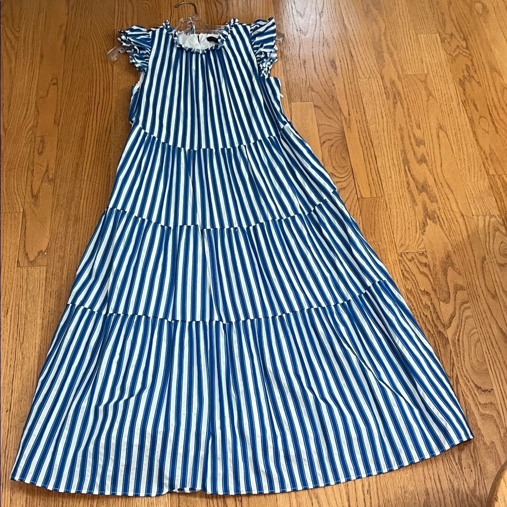 J. Crew Factory Blue and White Striped Dress